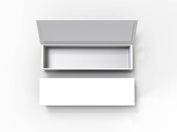 blanco blanco caja de cartón duro maqueta plantilla, ilustración 3d. - open container lid jewelry fotografías e imágenes de stock