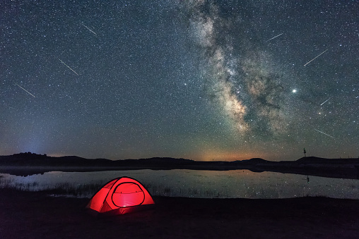 The Perseid meteor shower in 2019 in the wild duck lake in China's Mongolian steppe