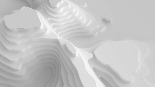 illustrazione con carta 3d landscape island low poly tagliata style_white - wave pattern abstract shape winter foto e immagini stock