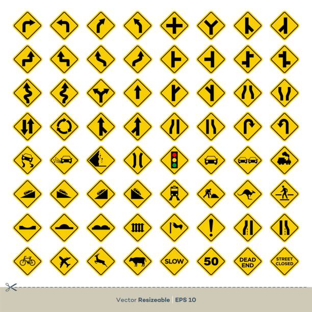 illustrations, cliparts, dessins animés et icônes de conception d'illustration de vecteur de signe de signe de signe jaune. vector eps 10. - sign street traffic left handed