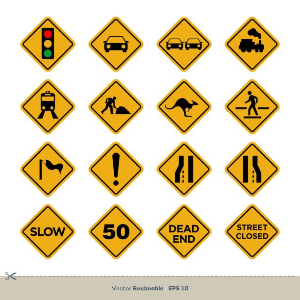 illustrations, cliparts, dessins animés et icônes de conception d'illustration de vecteur de signe de signe de signe jaune. vector eps 10. - sign street traffic left handed