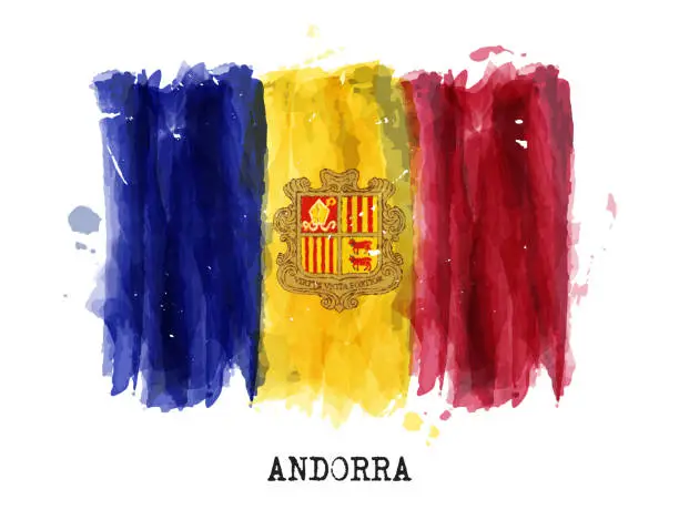 Vector illustration of Realistic watercolor painting flag of Andorra . Vector .