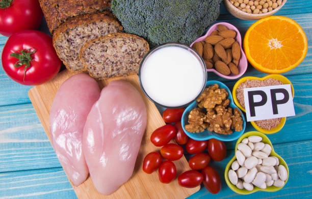 istock Nutritious ingredients and products containing vitamin B3 (PP, niacin) and other natural minerals, concept of healthy lifestyle and nutrition. 1167362758