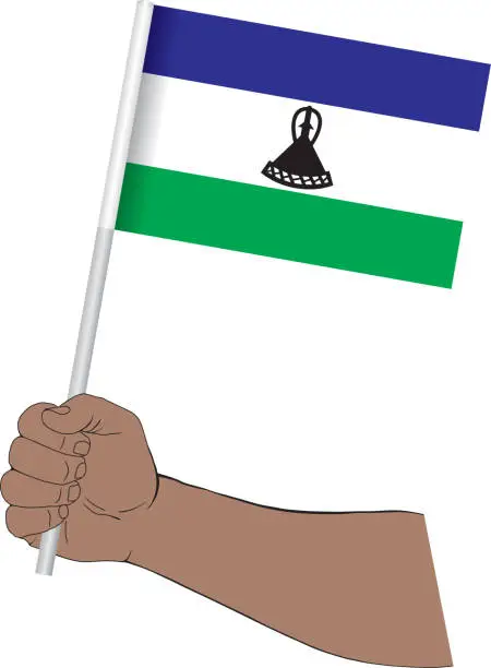 Vector illustration of Hand holding national flag of Lesotho