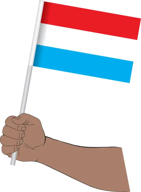 Vector illustration of Hand holding national flag of Luxembourg