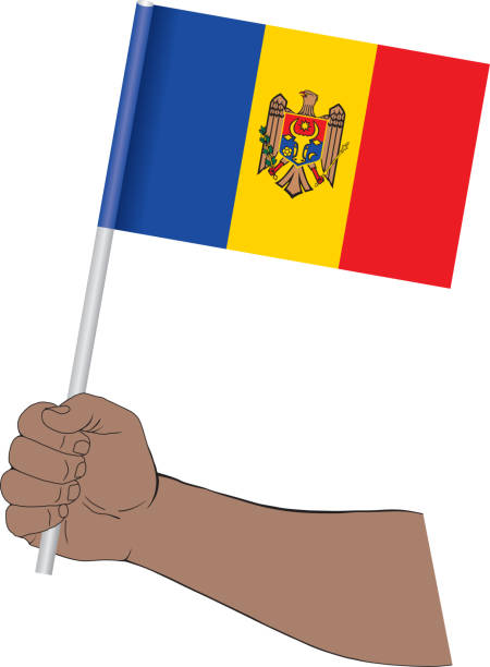 Hand holding national flag of Moldova Hand holding national flag of Moldova moldovan flag stock illustrations