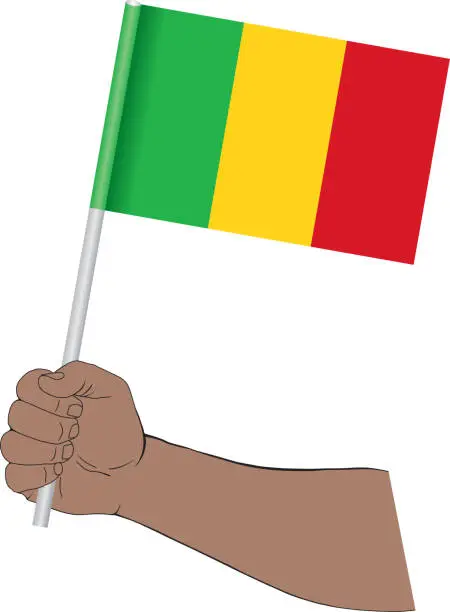 Vector illustration of Hand holding national flag of Mali