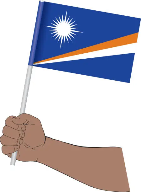 Vector illustration of Hand holding national flag of Marshall Islands