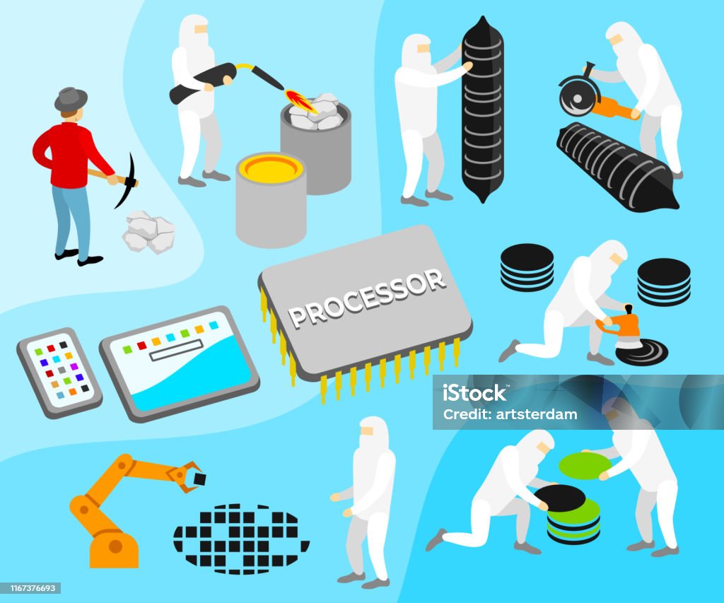 Processor Or Cpu Manufacturing Process Illustration Technology ...