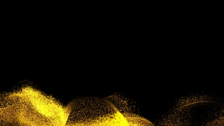 Abstract wave current line path golden light particles in dark black space 3D rendering background, energy power success business strategy idea concept
