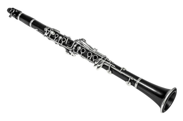 clarinete aislado sobre fondo blanco - brass instrument jazz brass trumpet fotografías e imágenes de stock