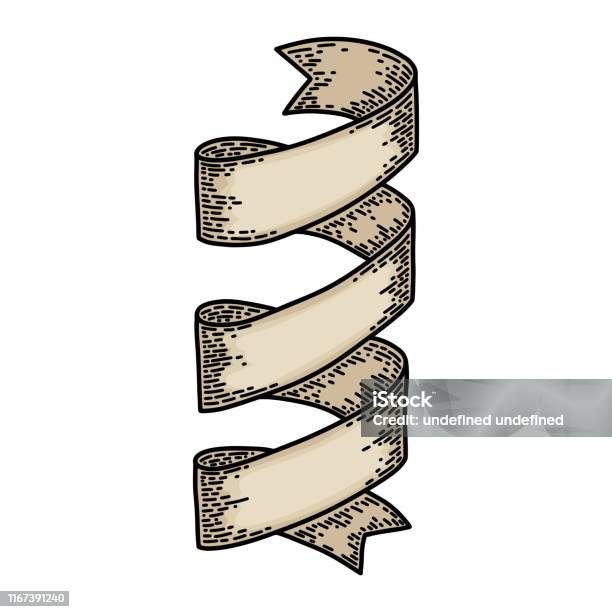 Rustic Ribbon Drawing Ribbons Isolated On White Background Old Vintage Style Hand Drawing ...