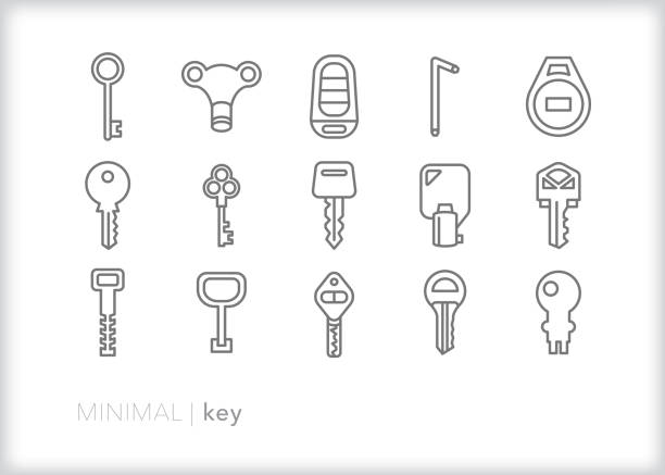 значок ключевой линии для дома, автомобиля и замка - skeleton key stock illustrations