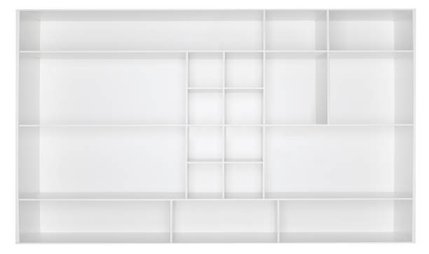 empty white wooden bookshelf - shelf bookshelf empty box imagens e fotografias de stock