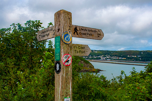One of the coastal path signs for walkers  on Pembrokeshire coastal path