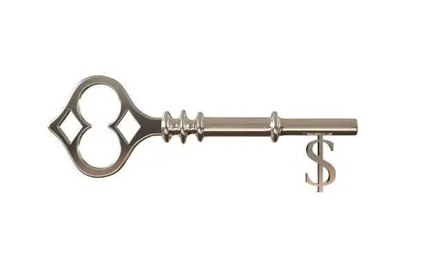 Photo of Key to money concept 3d illustration isolated on a white background