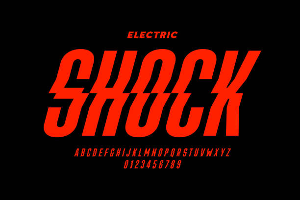illustrazioni stock, clip art, cartoni animati e icone di tendenza di design del carattere in stile shock eclectrico - fonte di elettricità
