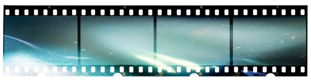 long 35mm film or photostrip with empty frames in protection foil on white background long 35mm film strip isolated, just blend in your photos to make them look vintage 35mm movie camera stock pictures, royalty-free photos & images