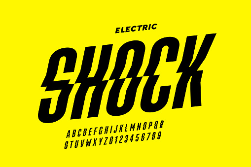 Eclectric shock style font design, alphabet letters and numbers vector illustration