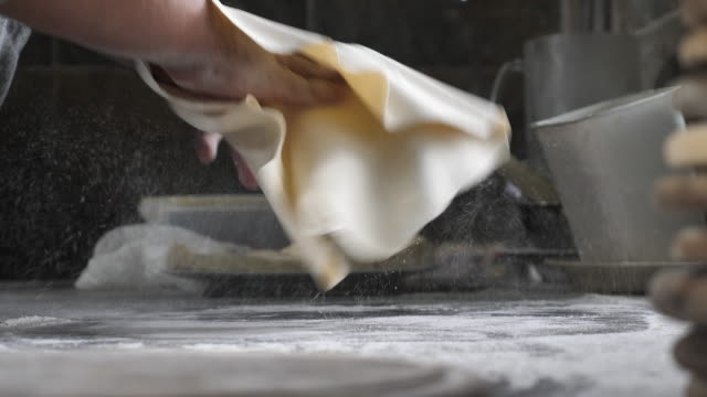 Close-up Hand Pizza chef kneading dough