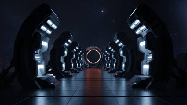 istock Dark empty corridor the door to the future. 1167400578