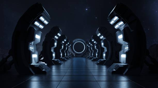 istock Dark empty corridor the door to the future. 1167400595