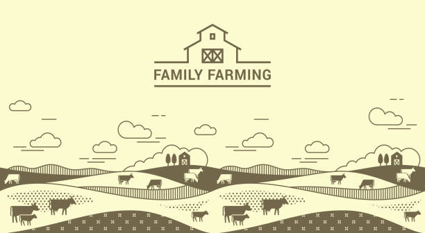 텍스트 에 대한 장소가있는 방문 페이지의 벡터 템플릿, 배너 또는 첫 번째 화면 - agricultural machinery retro revival summer farm stock illustrations
