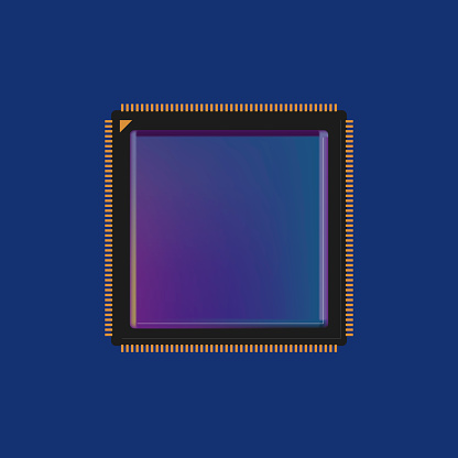 Small Square Computer Chip Modern Square Cpu Microprocessor Chip In Blue Tones Isolated Stock ...