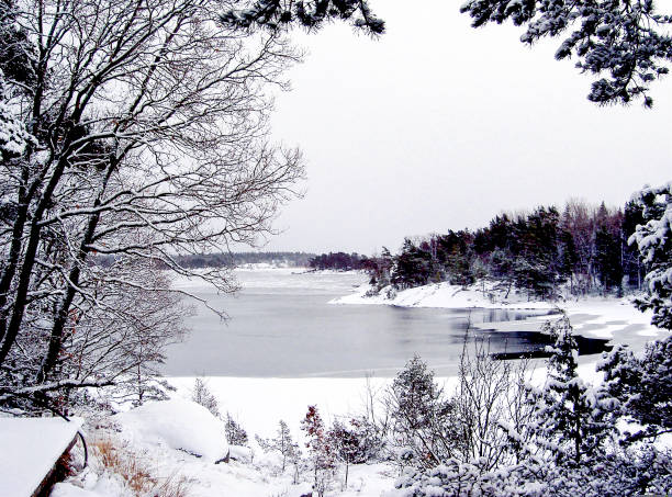 stockholm archipelago, sweden in winter time. tranquil landscape - stockholm sweden sea winter imagens e fotografias de stock