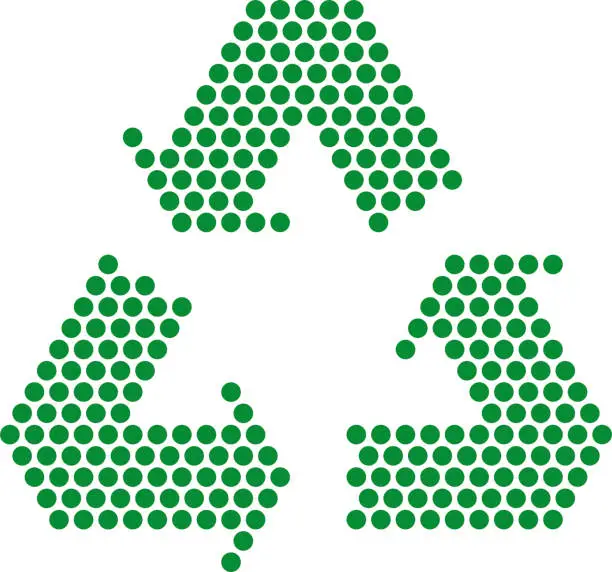 Vector illustration of Simple recycle symbol made by small dots.