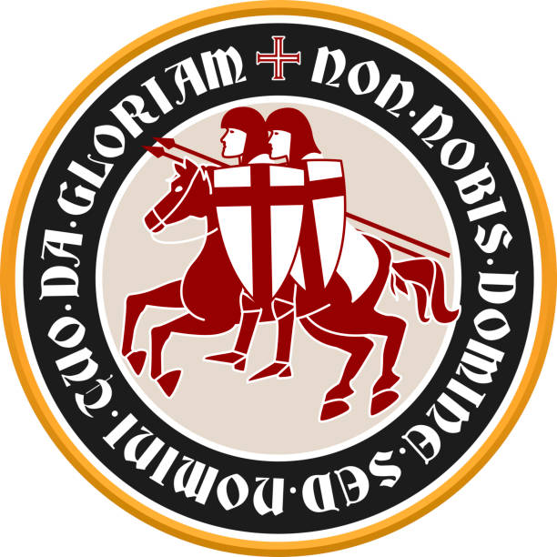 Not to us, O Lord. But give glory to your name. Not to us, O Lord. But give glory to your name. Vector illustration. Templar circular emblem with latin text, knights and cross. knights templar symbols stock illustrations