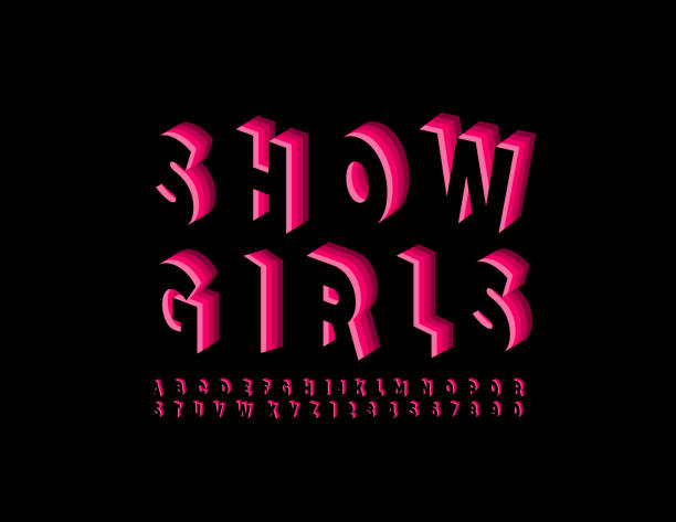 ilustrações de stock, clip art, desenhos animados e ícones de vector bright poster show girls with 3d uppercase font. pink layered alphabet - burlesco