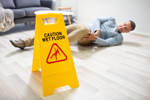istock Man Falling On Wet Floor In Front Of Caution Sign 1167411846