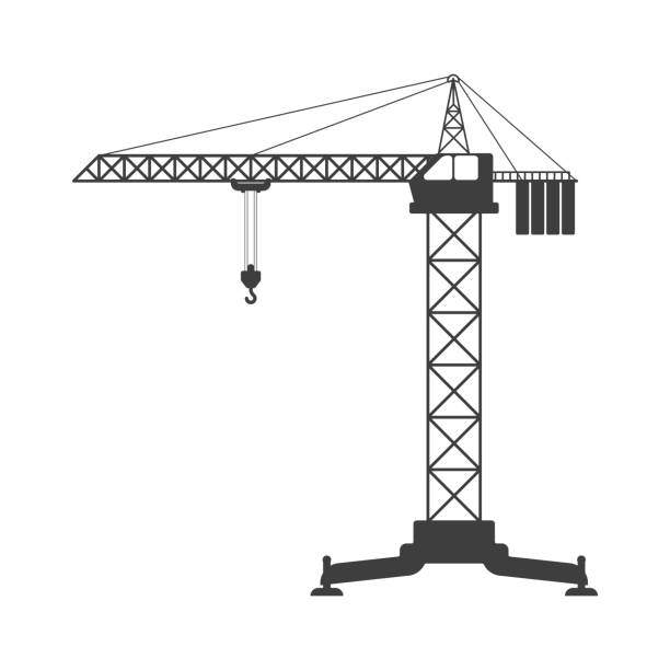 ikona żurawia wieżowa. wektor na białym tle. - skyscraper construction built structure single object stock illustrations