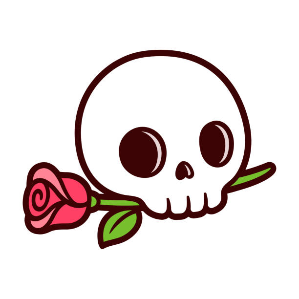 Skull with rose tattoo Cartoon skull with rose, traditional tattoo design in simple cute style. Isolated vector clip art illustration. cartoon skull stock illustrations