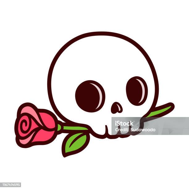 Skull With Rose Tattoo Stock Illustration - Download Image Now - Skull, Cute, Rose - Flower