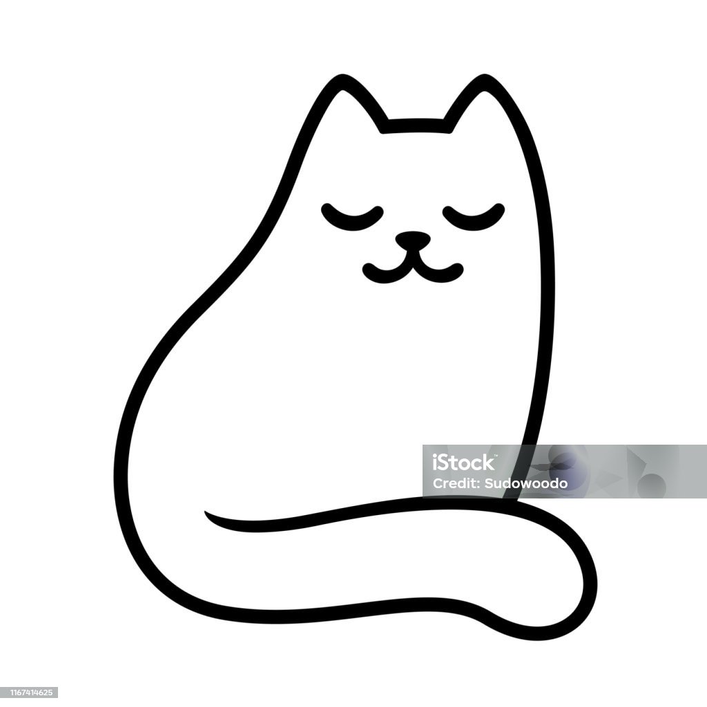 Cartoon White Cat Drawing Stock Illustration - Download Image Now -  Domestic Cat, Logo, Line Art - iStock