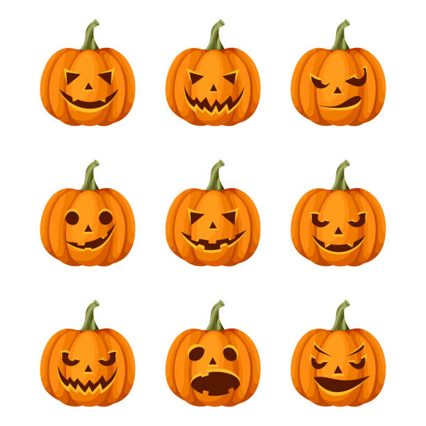 illustrations, cliparts, dessins animés et icônes de ensemble de jack-o'-lanternes (pumpkins halloween). vector eps-10. - jock olantern