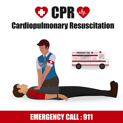 Cardiopulmonary Resuscitation (CPR) Label Sign for Emergency First Aid Rescue Process on Human Heart Attack Man , One Part of the Important Process Resuscitation