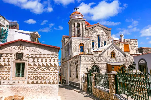 unique village Pyrgi with characteristic ornamental houses.  Famous landmark in Greece