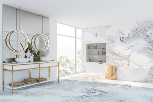 istock White marble bathroom corner, tub and sink 1167421918