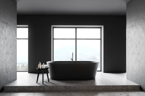 istock Gray and concrete bathroom interior 1167422299