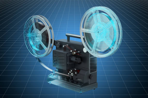 istock Visualization 3d cad model of retro cinema projector, blueprint. 3D rendering 1167423486