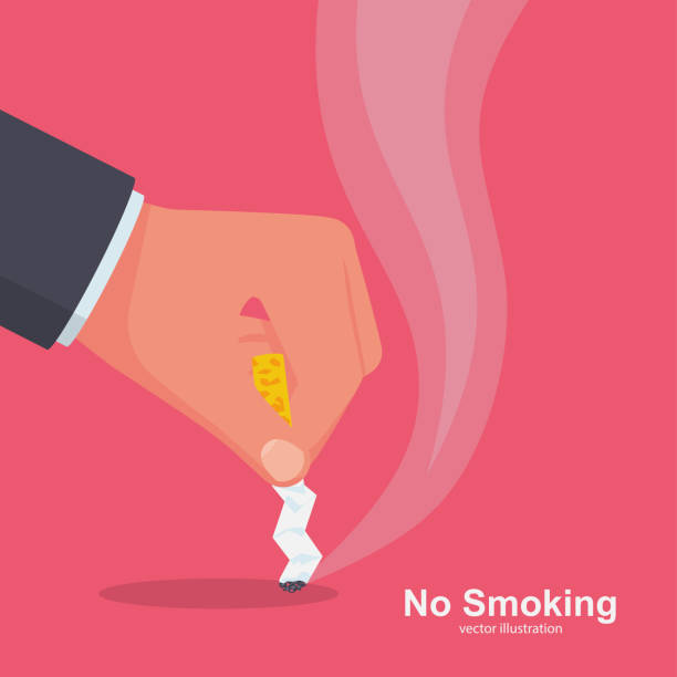 No Smoking. Quit smoking sign vector No Smoking. Quit smoking sign. Extinguish cigarette butt. Ban on bad habits. Cigarette in hand reject offer. Anti tobacco concept. Vector illustration flat design. Isolated on white background. stop narcotics stock illustrations