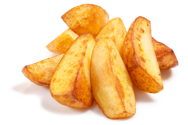 istock Baked roasted poato chips slices wedges, paths 1167424393