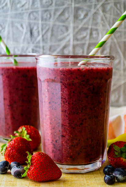 Strawberry,banana and blueberry smoothie