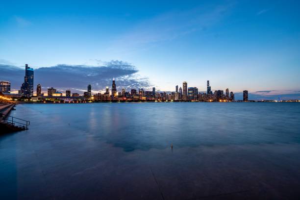 istock Downtown Chicago From Lake Michigan At Night 1167427902