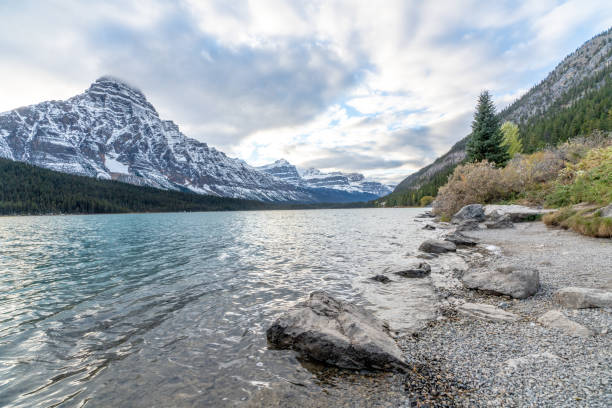 istock Bow river in Banff National park with snow cap mountains ranges under cloudyu blue sky, Alberta,Canada 1167430851