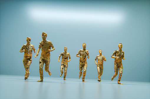 Crudely shaped running men. This is entirely 3D generated image.