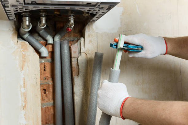 istock A worker is installing the gas boiler pipes. 1167433494